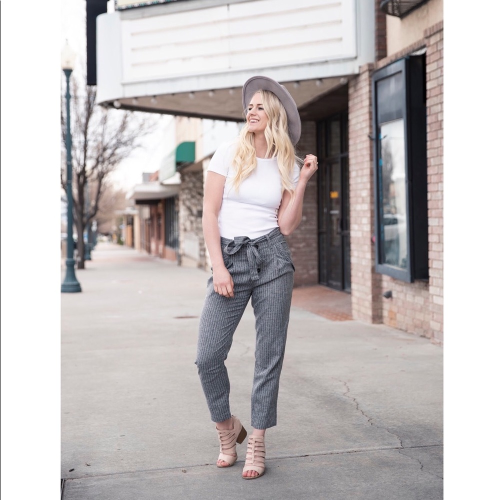 Grey Strip Dress Pants